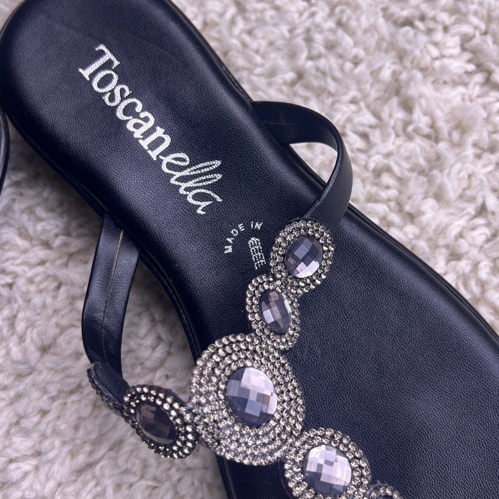 WOMENS BLACK SIZE 7 TOSCANELLA SANDALS WITH RHINESTONE DESIGN SIZE 7 NWOT - Picture 5 of 10